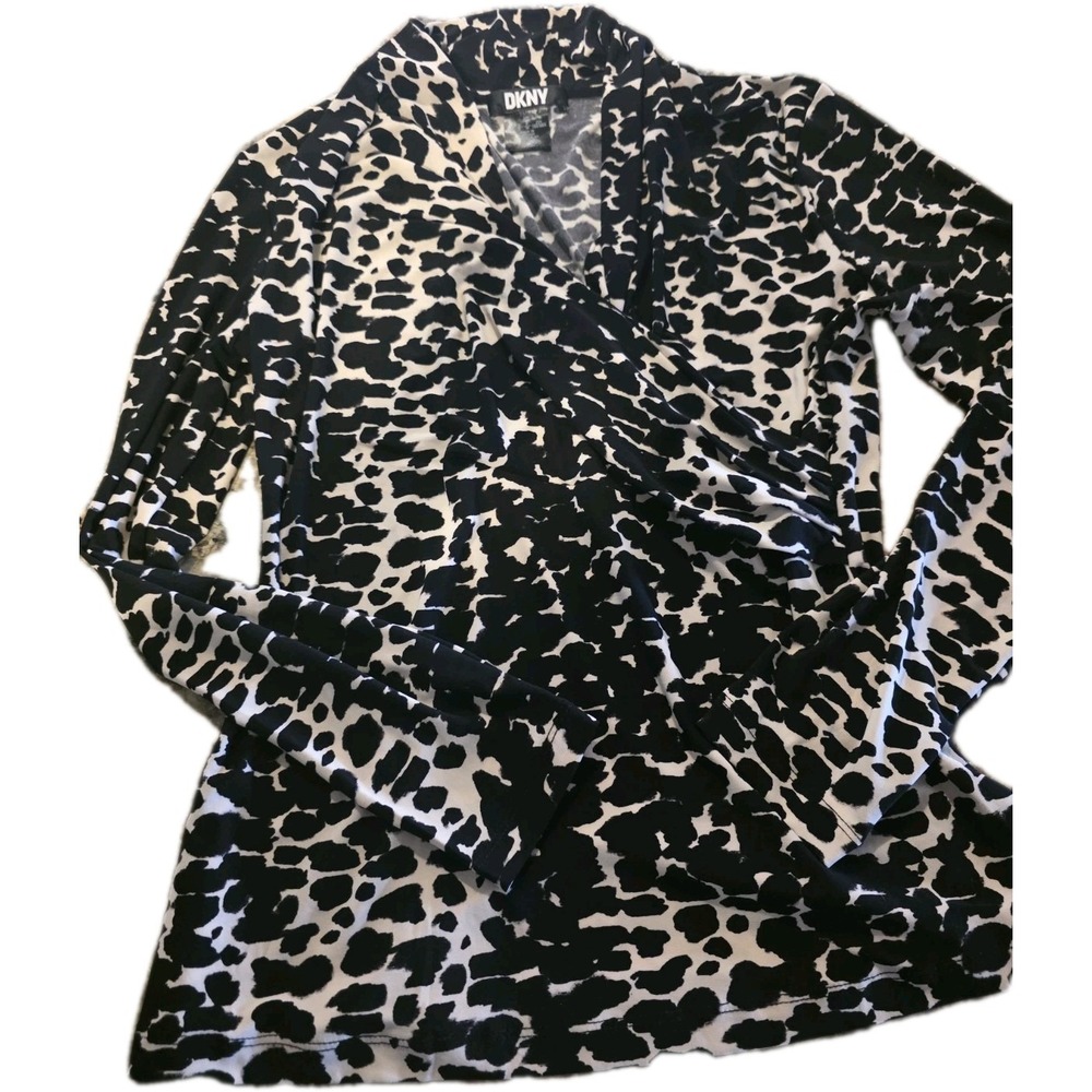 DKNY Women's Printed V-Neck Faux-Wrap Long-Sleeve Top S/M